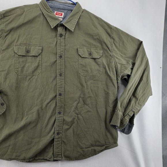 Wrangler Shirt Men's Casual Button Up Long Sleeve Collared Denim Green 3XL - Picture 4 of 12